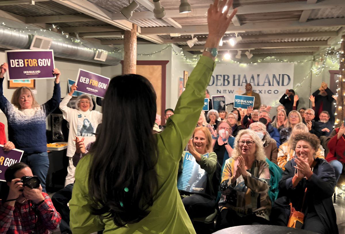 Deb talking to a fired up group of supporters in Bernalillo.