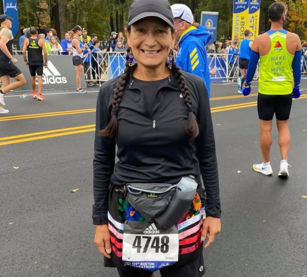 A photo taken of Deb while running the Boston Marathon.