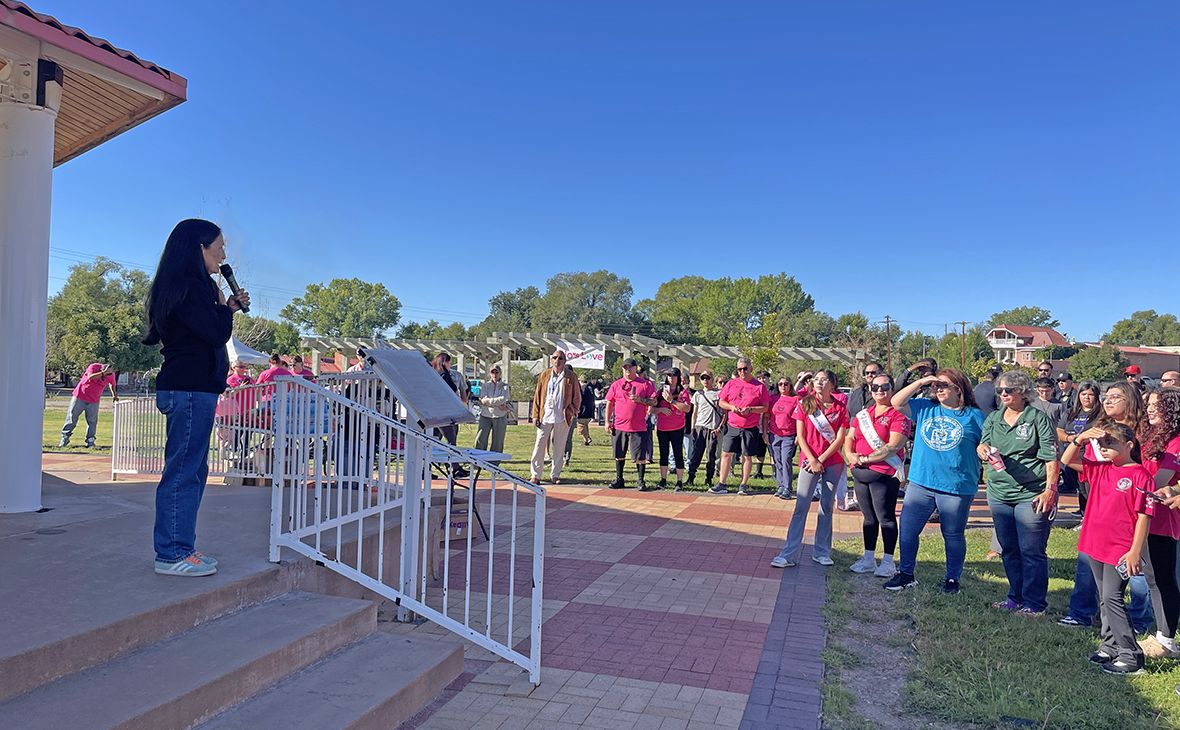Deb speaking to community members and families who have been impacted by fentanyl addiction