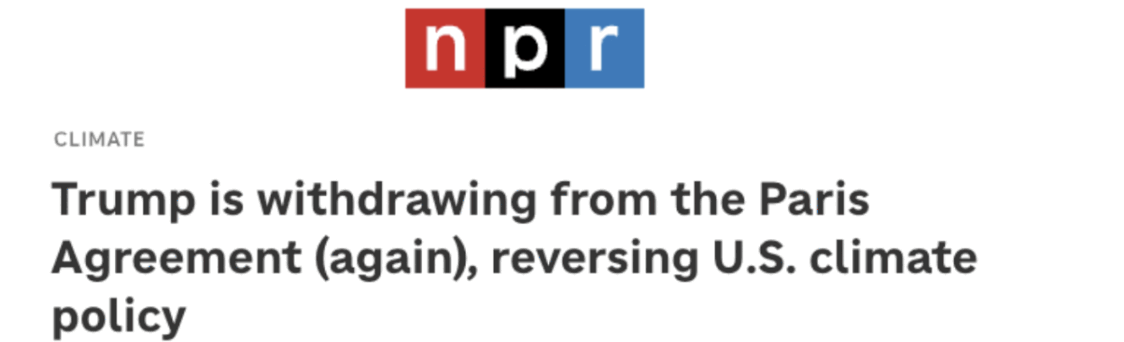A series of rotating headlines detailing the Trump administration's plans to upend the climate progress the U.S. has made in recent years.